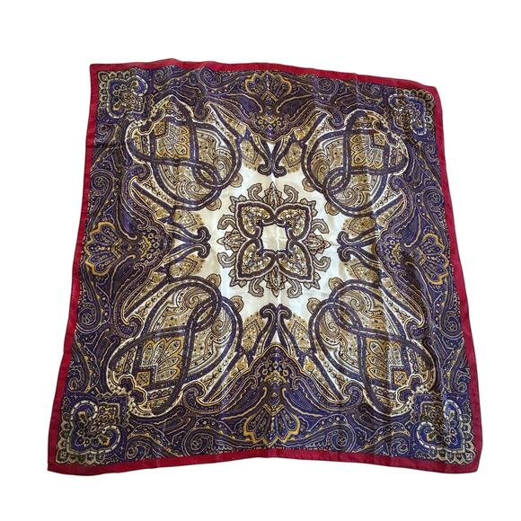 Vintage Silk Paisley Scarf Specialty House Japan Red Border 34” Square - Picture 1 of 5
